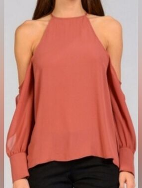 Strut & Bolt Cold Shoulder Washed Crepe Blouse Top